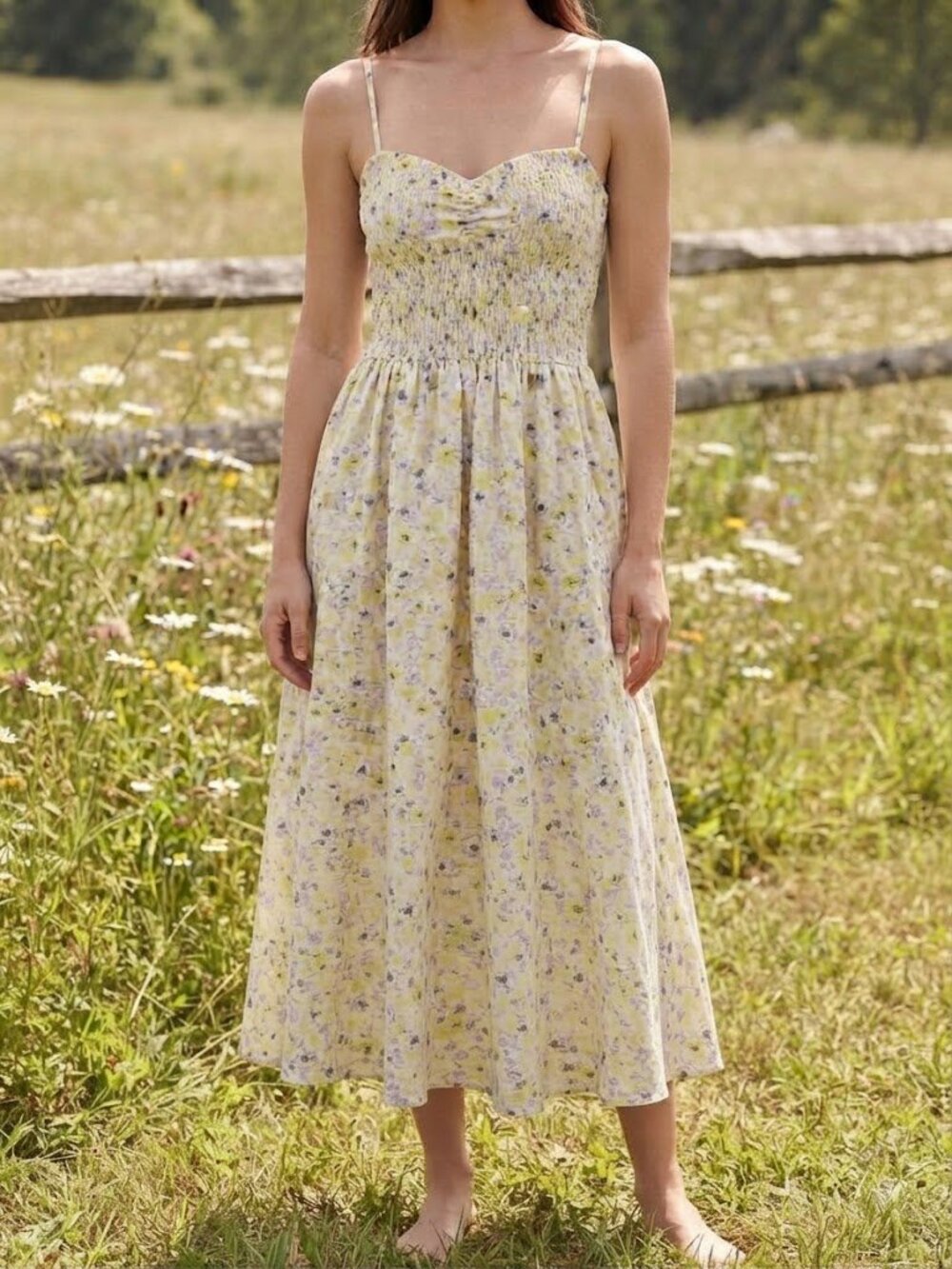 Yellow Floral Sweetheart Smocked Maxi Dress